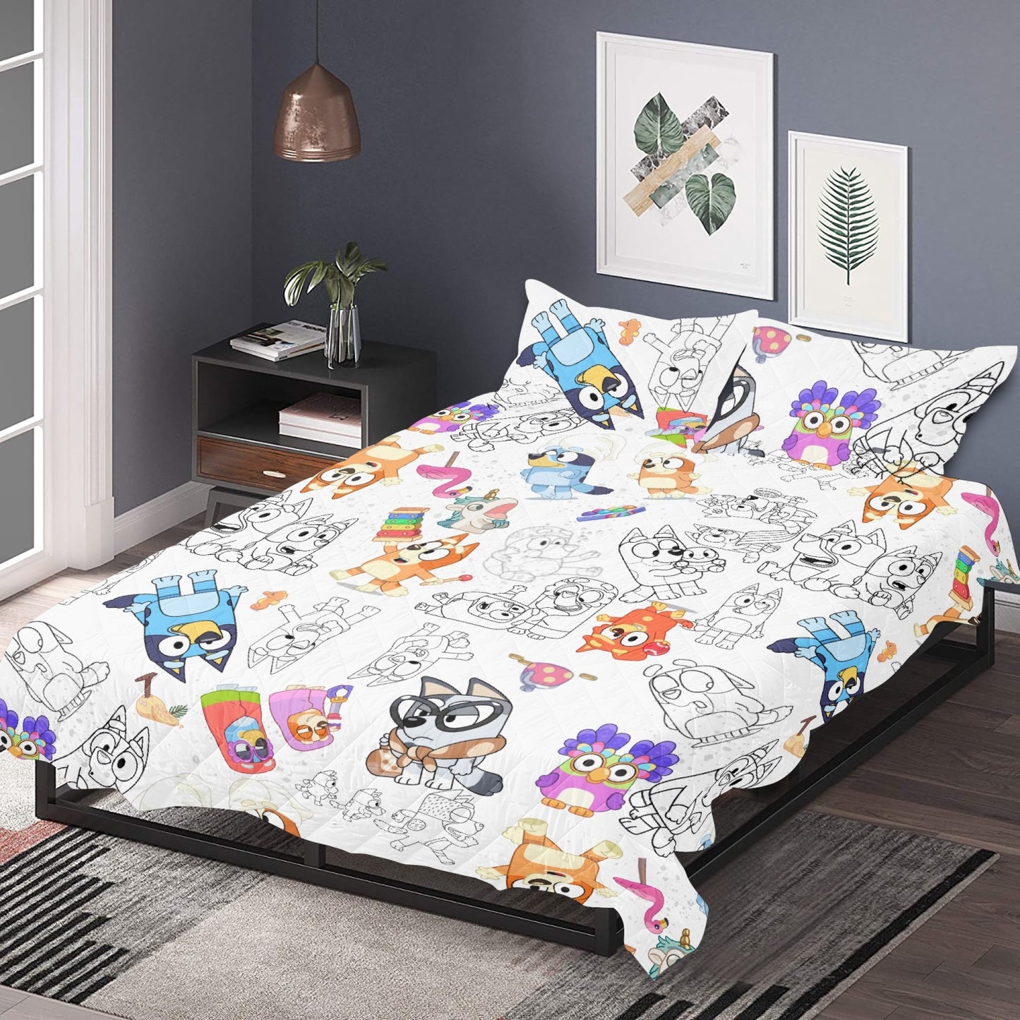 Bluey Grannies Muffin Bed Sheets Blluey Pillow Case Polyester Quilt Bed Sets