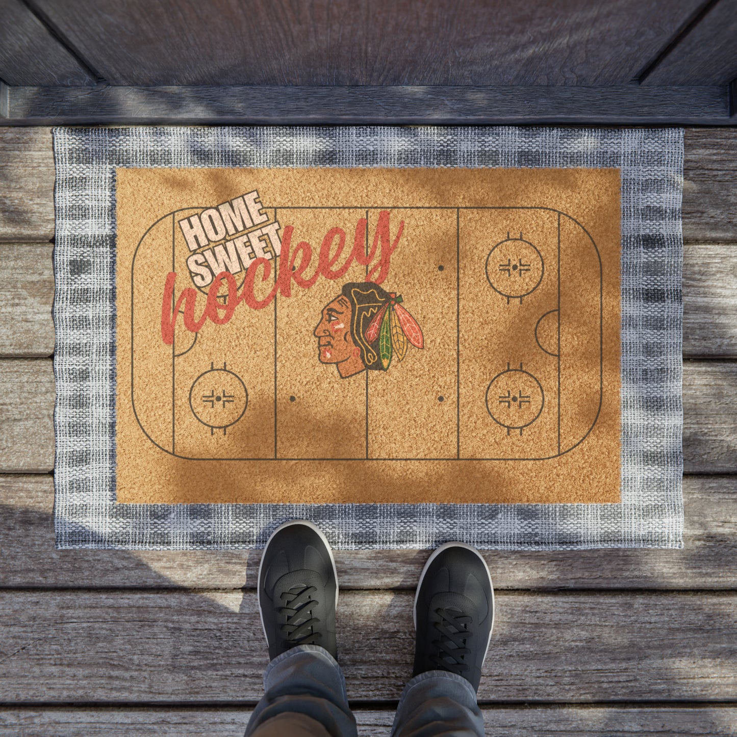 Home Sweet Home Hockey Doormat / Welcome Mat / Blackhawks Doormat / Chicago Doormat / Gift for Friend / Gift for Family