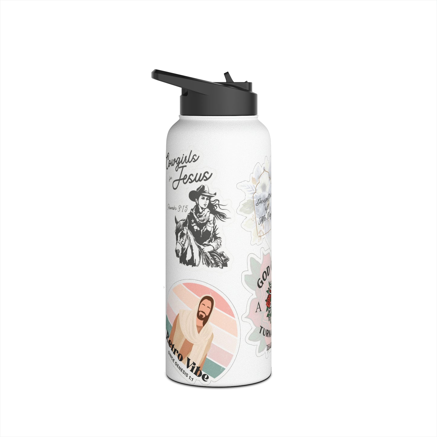 32 oz Stainless Christian Girl Stainless Waterbottle - Custom Sticker Wrap | Religious Inspiring Tumbler Have Faith In Jesus