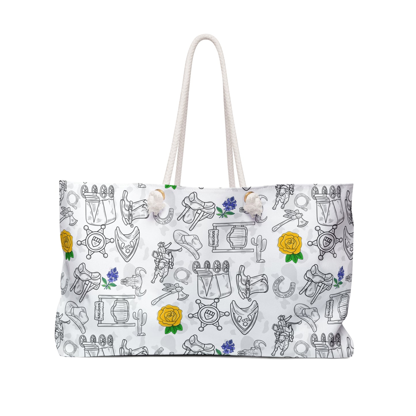 God Bless Texas Weekender Bag, Texas Themed Tote, Yellow Rose Bag, Bluebonnet Overnighter, Western Shoulder Bag