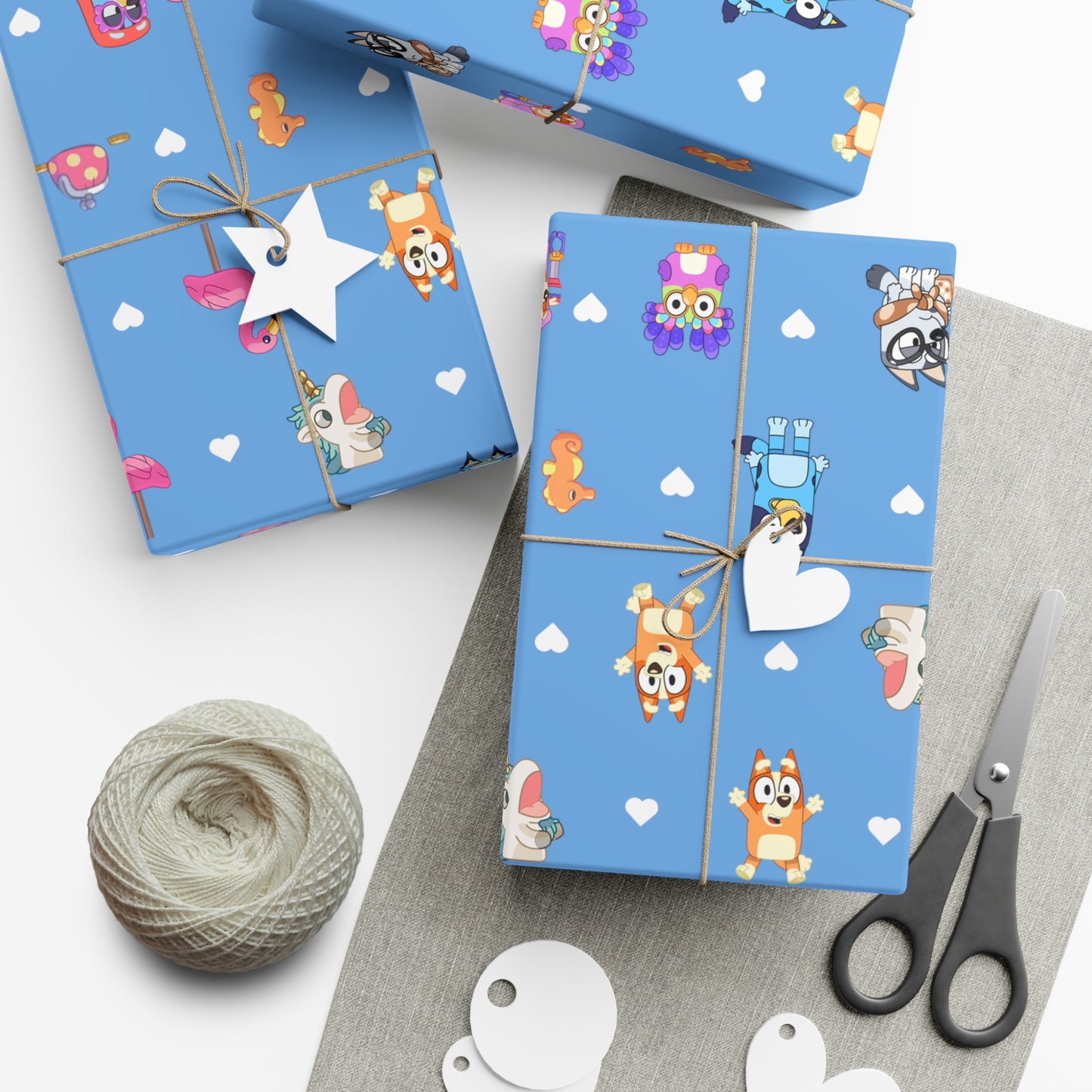 Janet and Rita Bluey and Bingo Gift Wrap Papers, Bluey and Bingo Birthday Present Wrap, Bluey and Bingo Christmas Wrapping Paper