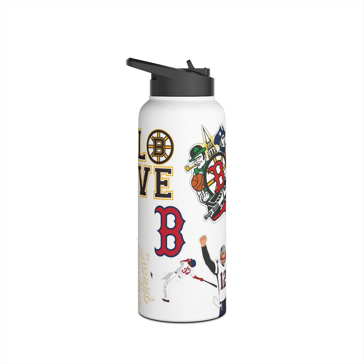 32 oz Stainless Boston Sports Waterbottle - Custom Sticker Wrap | Bruins Patriots Celtics Red Socks MegaFan