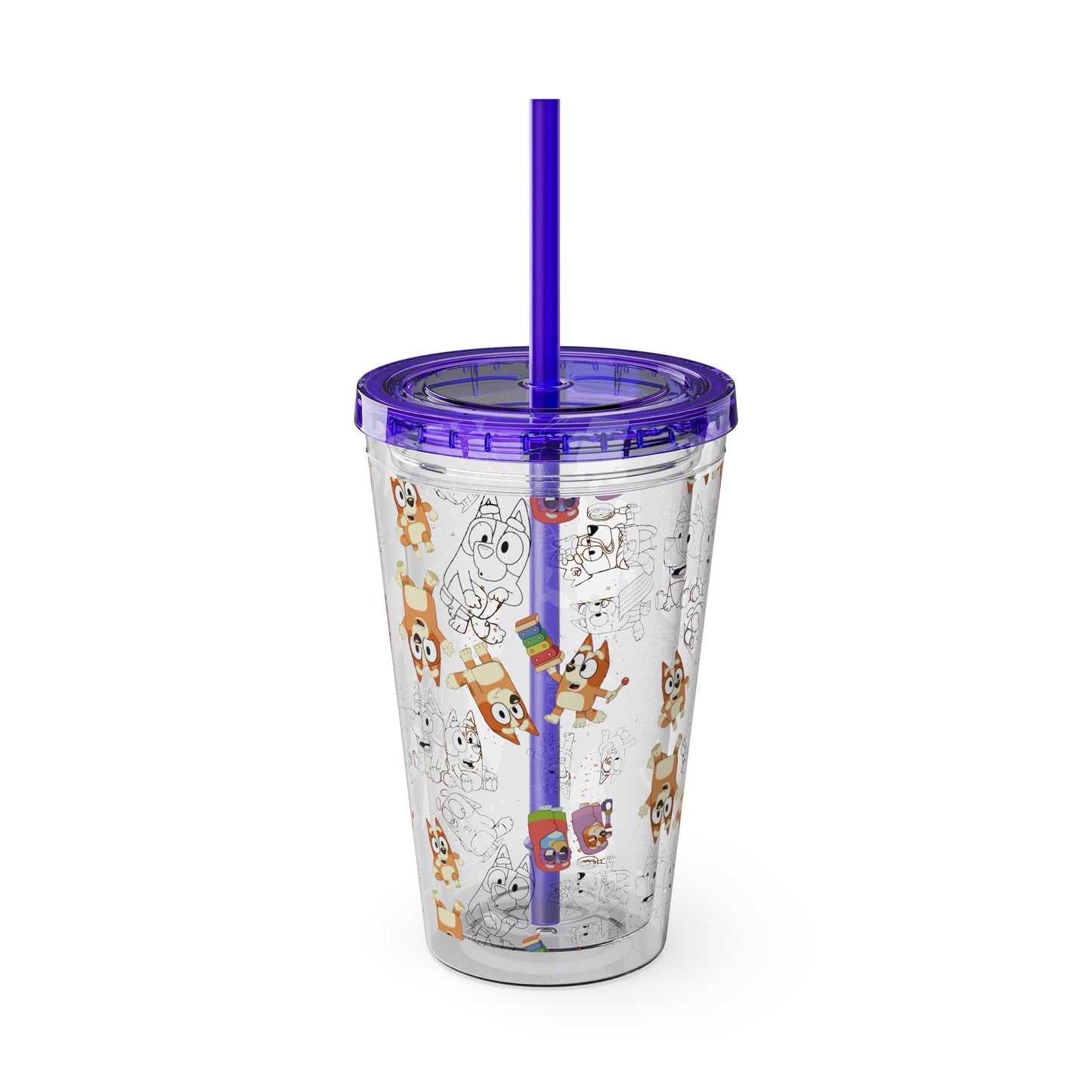 Bingo Sunsplash Tumbler with Straw, 16oz, Bluey Kids Cup, Bingo Kids Tumbler, Bingo Summer Cup, Bluey Summer Tumbler