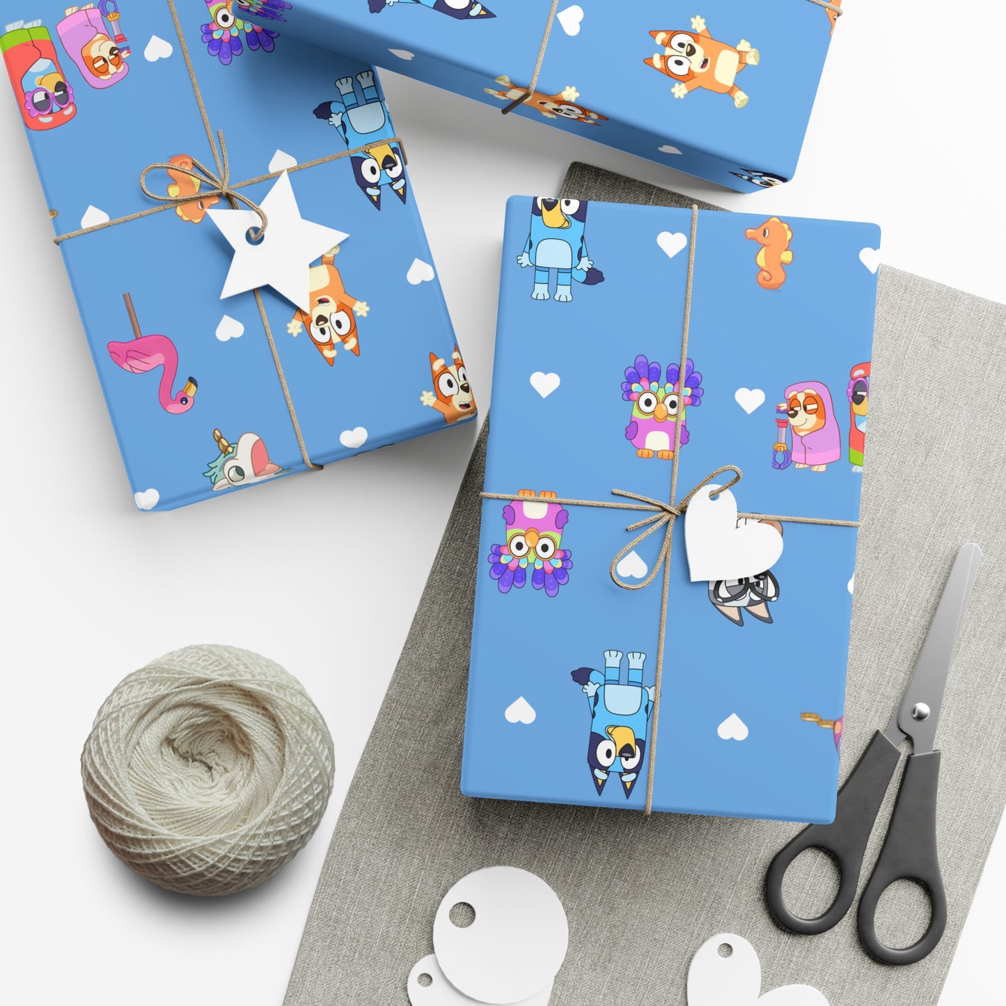 Janet and Rita Bluey and Bingo Gift Wrap Papers, Bluey and Bingo Birthday Present Wrap, Bluey and Bingo Christmas Wrapping Paper