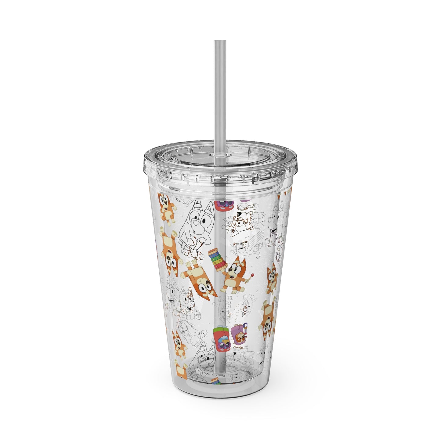 Bingo Sunsplash Tumbler with Straw, 16oz, Bluey Kids Cup, Bingo Kids Tumbler, Bingo Summer Cup, Bluey Summer Tumbler