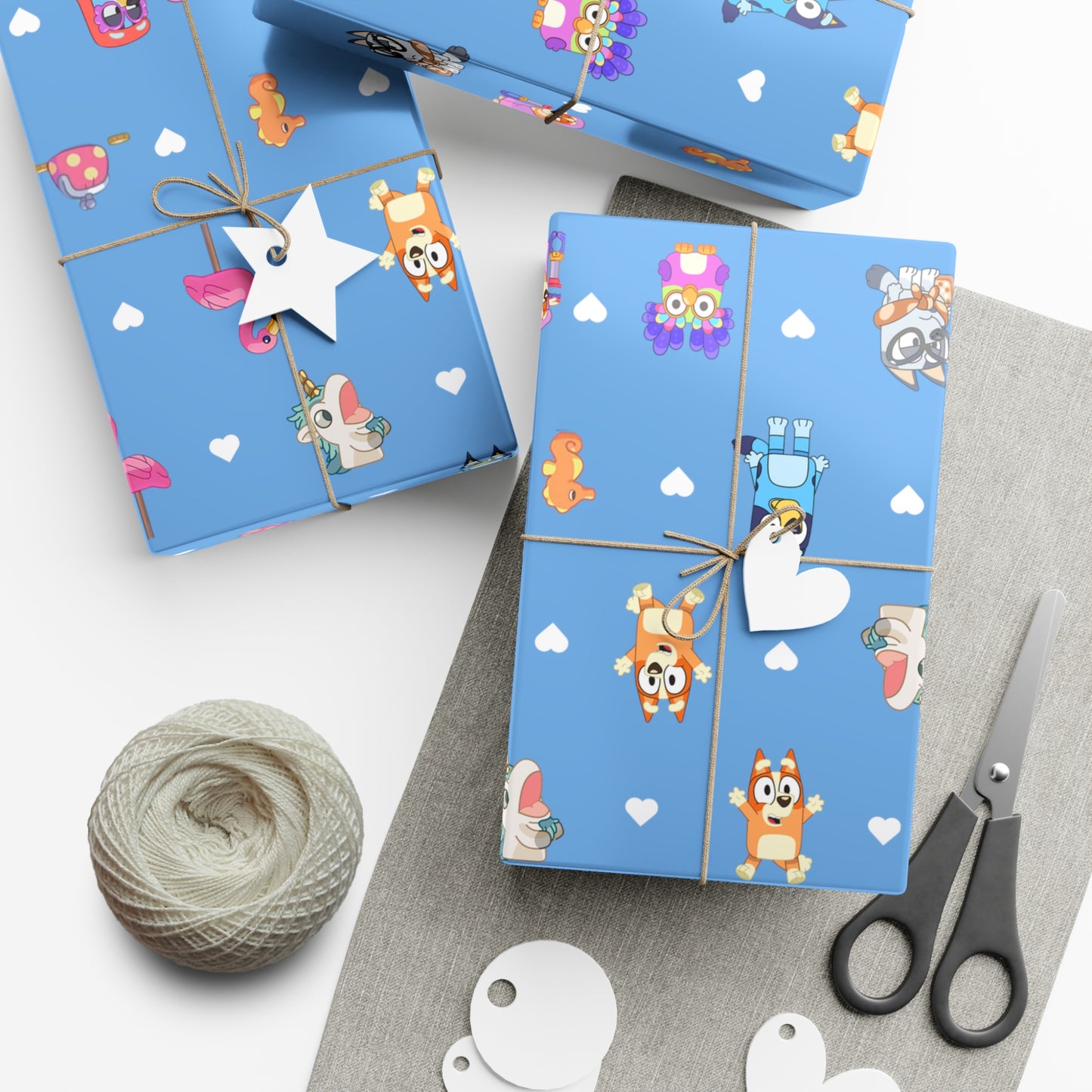 Janet and Rita Bluey and Bingo Gift Wrap Papers, Bluey and Bingo Birthday Present Wrap, Bluey and Bingo Christmas Wrapping Paper