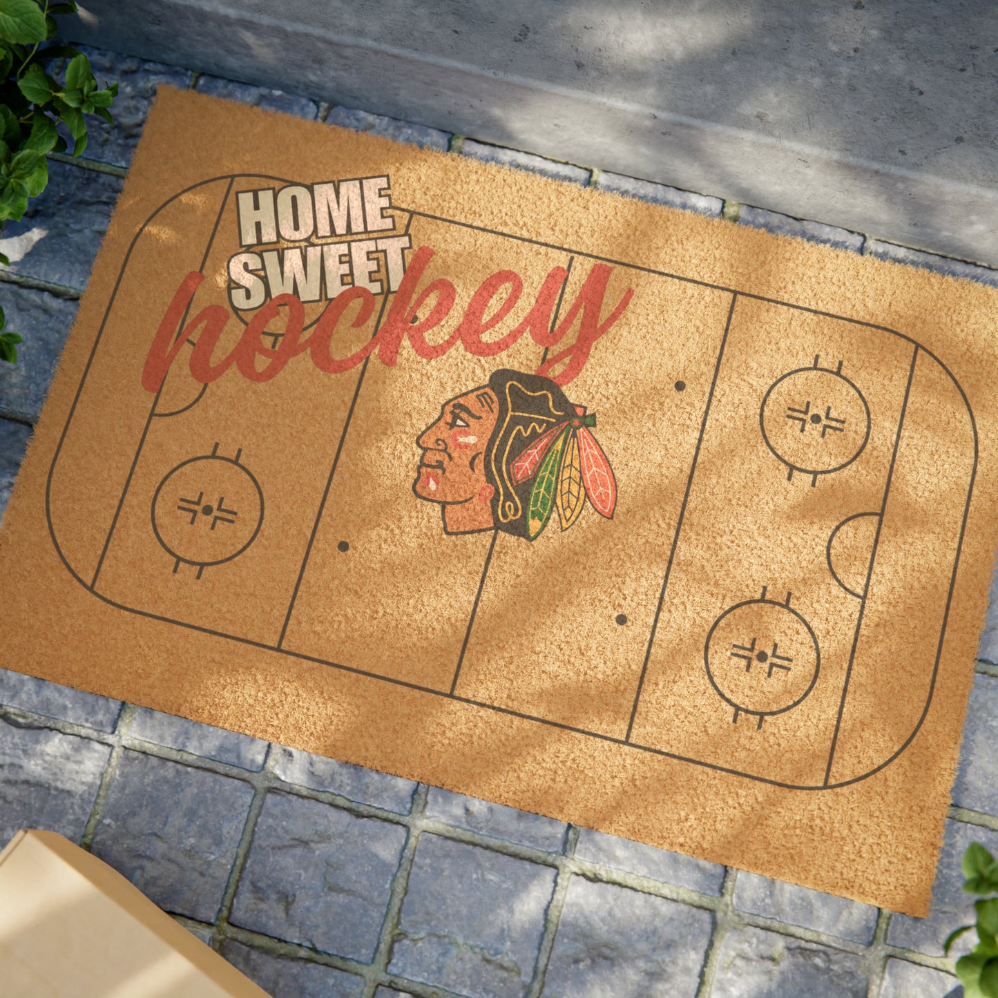 Home Sweet Home Hockey Doormat / Welcome Mat / Blackhawks Doormat / Chicago Doormat / Gift for Friend / Gift for Family