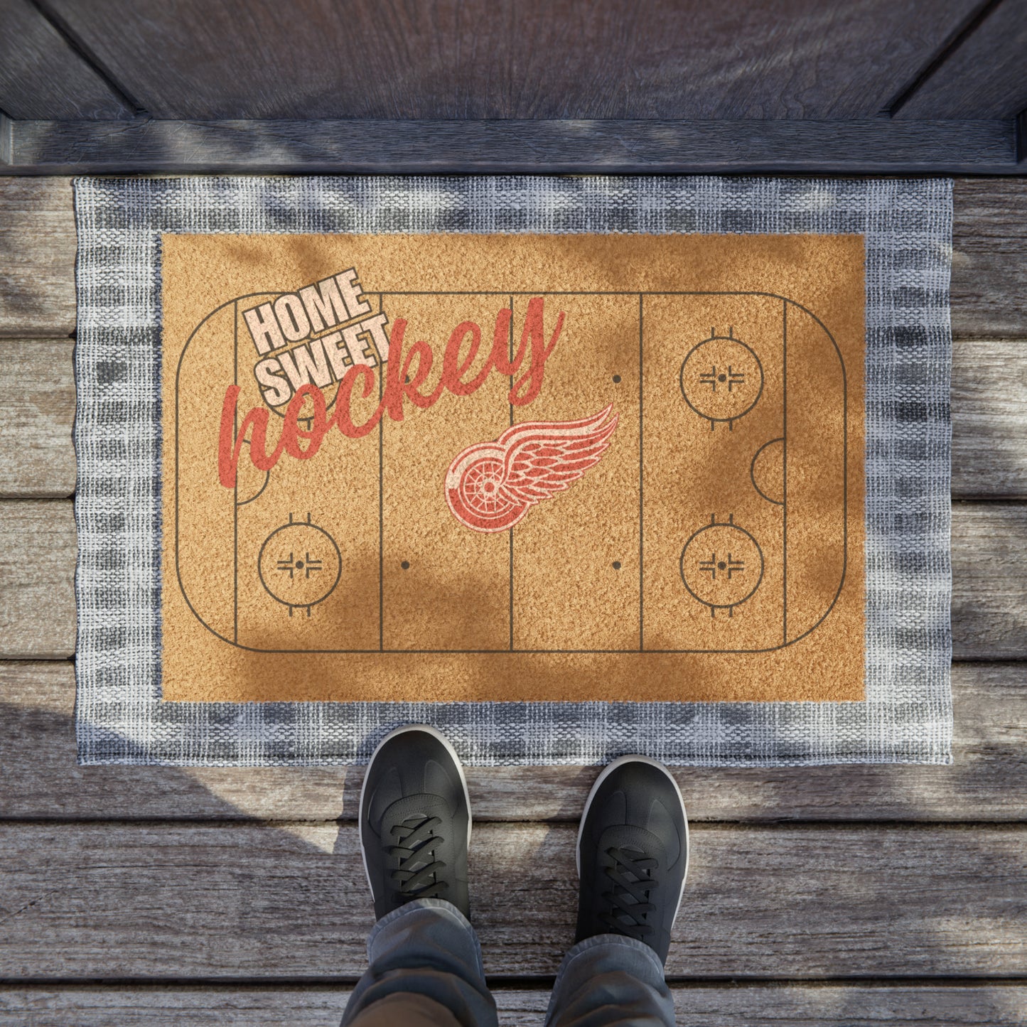 Home Sweet Hockey Doormat / Welcome Mat / Red Wings Doormat / Detroit Doormat / Gift for Friend / Gift for Family