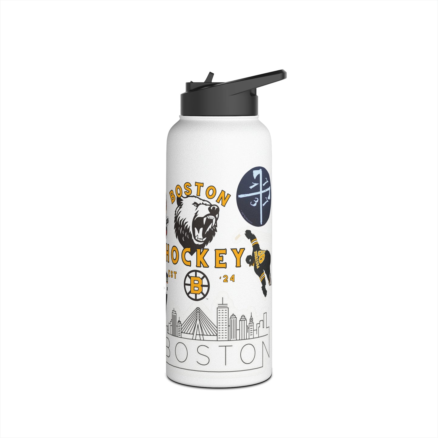 32 oz Stainless Boston Sports Waterbottle - Custom Sticker Wrap | Bruins Patriots Celtics Red Socks MegaFan