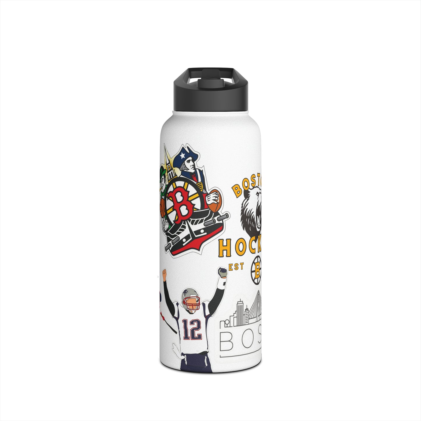 32 oz Stainless Boston Sports Waterbottle - Custom Sticker Wrap | Bruins Patriots Celtics Red Socks MegaFan