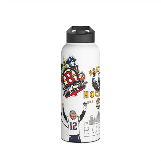 32 oz Stainless Boston Sports Waterbottle - Custom Sticker Wrap | Bruins Patriots Celtics Red Socks MegaFan