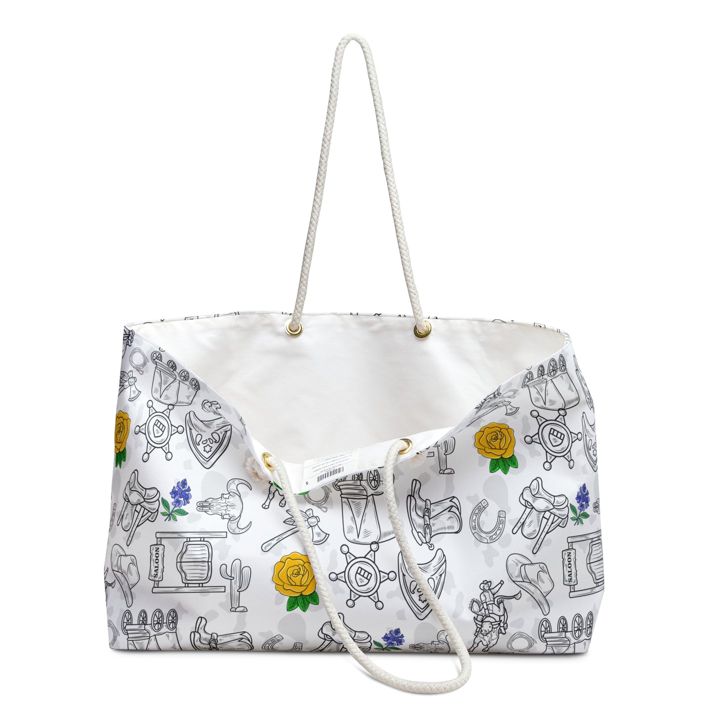 God Bless Texas Weekender Bag, Texas Themed Tote, Yellow Rose Bag, Bluebonnet Overnighter, Western Shoulder Bag