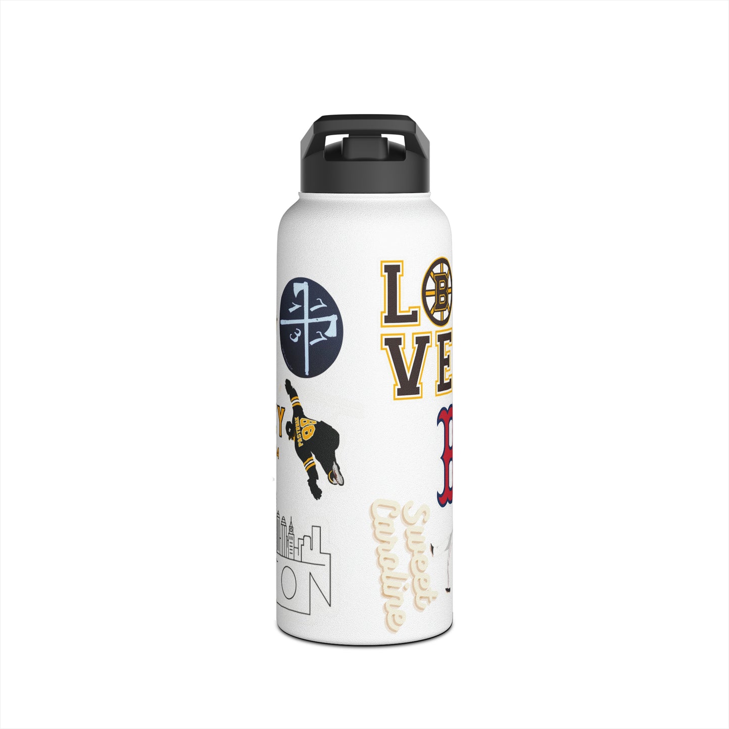 32 oz Stainless Boston Sports Waterbottle - Custom Sticker Wrap | Bruins Patriots Celtics Red Socks MegaFan